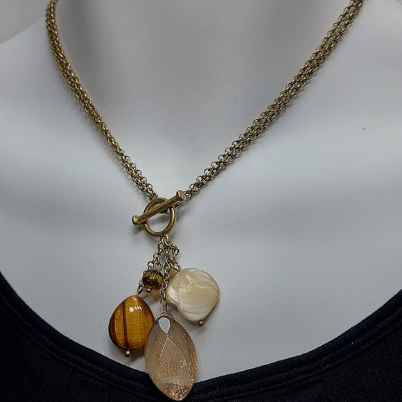 Lia Sophia Matte Gold Tone Charm Dangle Necklace - Picture 2 of 7